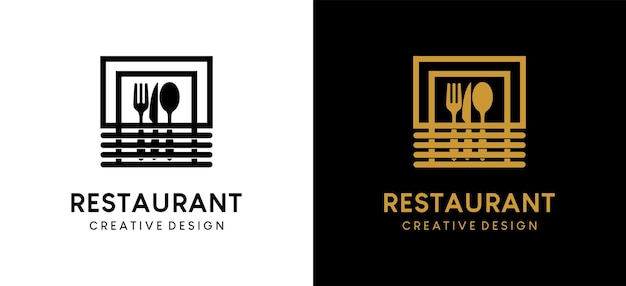 Restaurant logo design with cutlery silhouette in a box fence