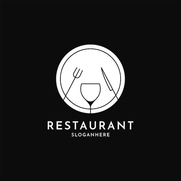 Restaurant logo design with Wine Bottle Spoon Fork Plate Knife