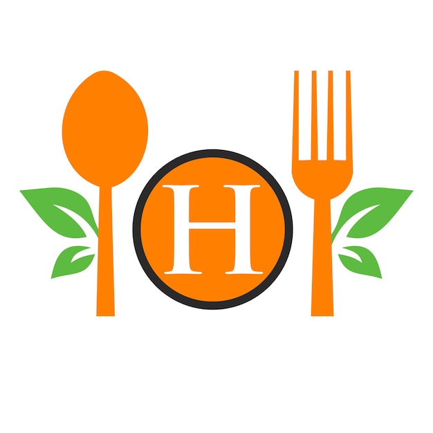 레스토랑 로고 H 글자 템플릿 <unk>과 포크 잎 기호 부 표지 카페 아이콘