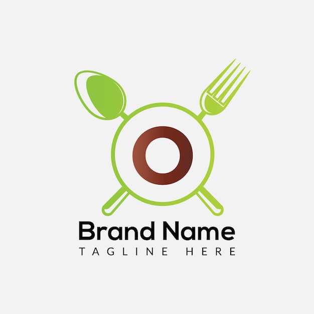 Vettore logo del ristorante sul modello della lettera o. cibo sulla lettera o, concetto iniziale del segno dello chef