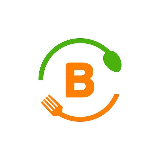 Vector restaurant logo ontwerp op letter b met lepel en vork concept sjabloon