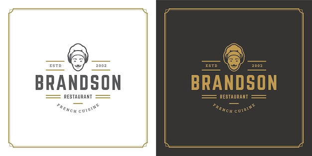 Restaurant logo sjabloon illustratie chef-kok man gezicht in hoed silhouet