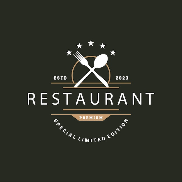 Logo del ristorante vintage retro business typography design for food cafe bar restaurant simple templet illustration