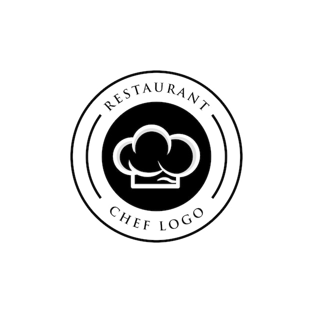 Logo del ristorante con icona del cappello da chef, concetto di linea moderna.