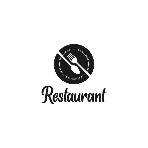 Restaurant logo with fork spoon and plate