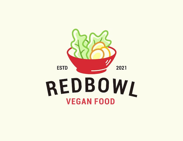 Restaurant logo with red bowl and vegetable food icon concept