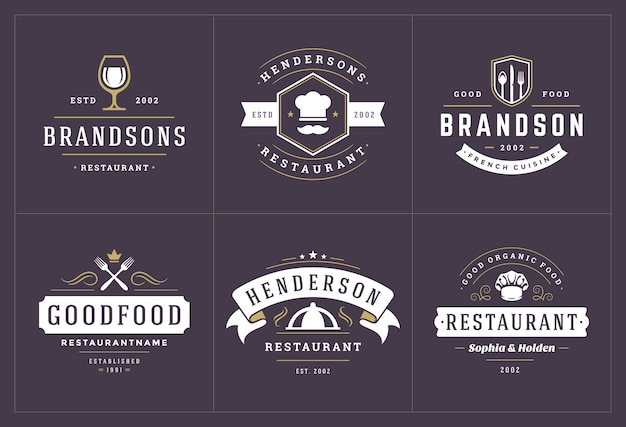 Restaurant logos templates set  illustration good for menu labels and cafe badges.