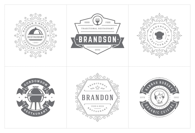 Vector restaurant logos templates set vector illustration good for menu labels and cafe badges