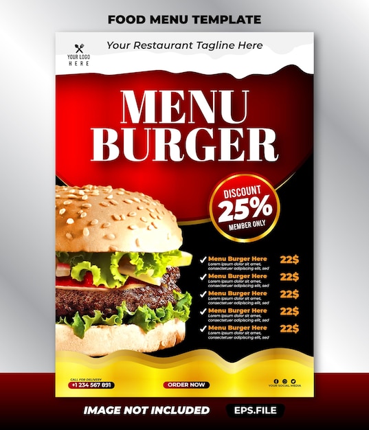 Restaurant luxury food menu burger template modern