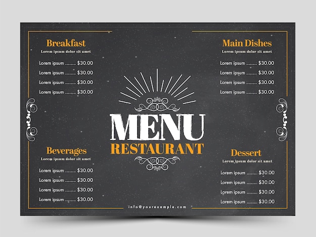 Vettore design della carta del menu del ristorante in colore nero per la pubblicazione