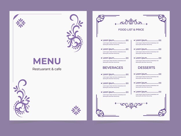 Vettore modello di opuscolo per la progettazione del menu del ristorante e l'etichetta vettoriale