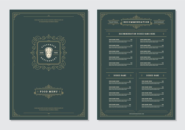 Vector restaurant menu design and label vector brochure template.