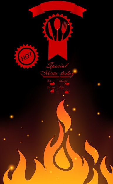 Restaurant menu design with flame