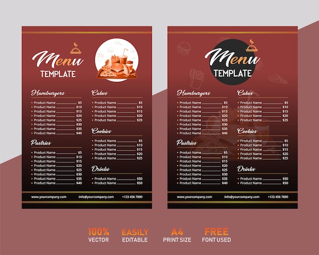 Restaurant Menu Flyer Cover Template Design Stock Vector