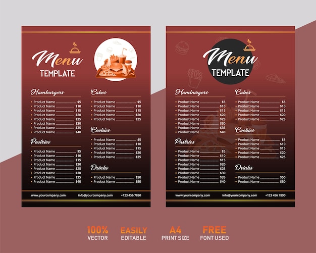 Restaurant menu flyer cover template design stock vector