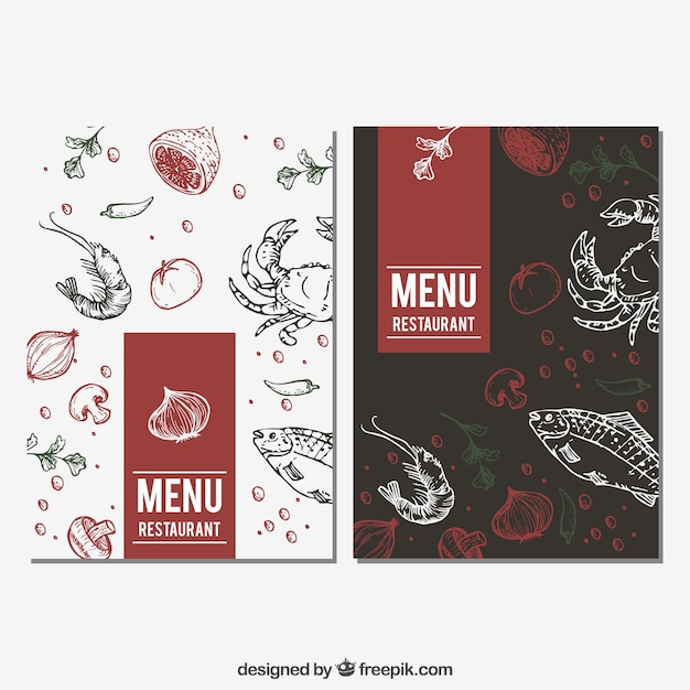 Restaurant menu met voedsel schetsen