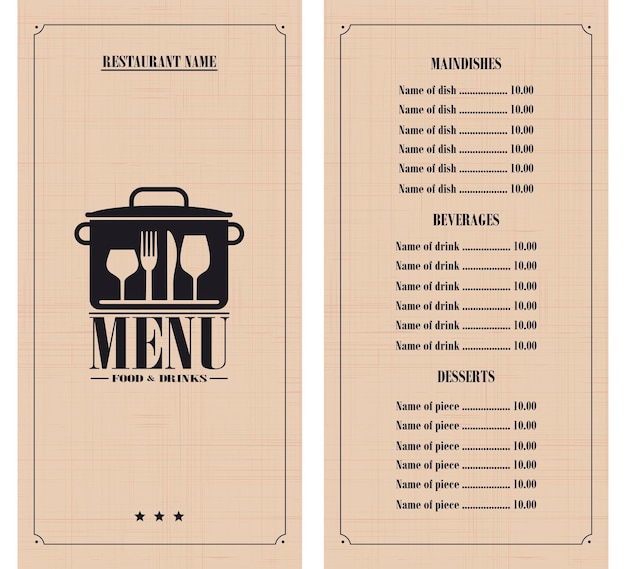 Vector restaurant menu on a retro line texture background