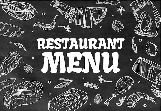 Restaurant menu schets illustratie ontwerp look effect op schoolbord