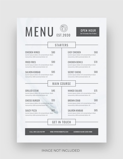 Restaurant Menu Template A4 size Fast Food Flyer Design Simple Minimalist Food Menu