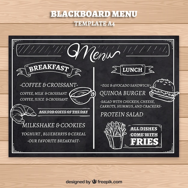 Vector restaurant menu template in blackboard style