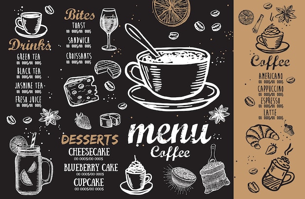 restaurant menu template design food flyer handdrawn style