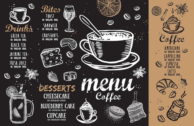 Vector restaurant menu template design food flyer handdrawn style