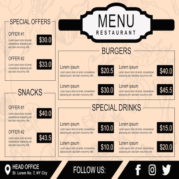 restaurant menu template design