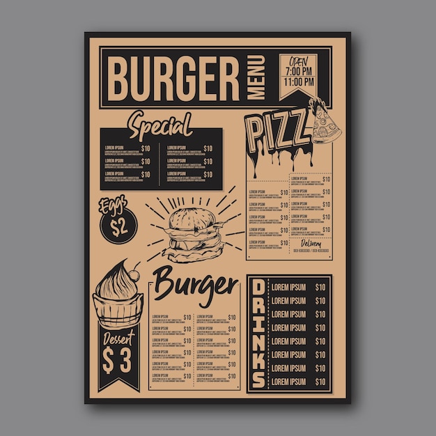 Vector restaurant menu template for fast food