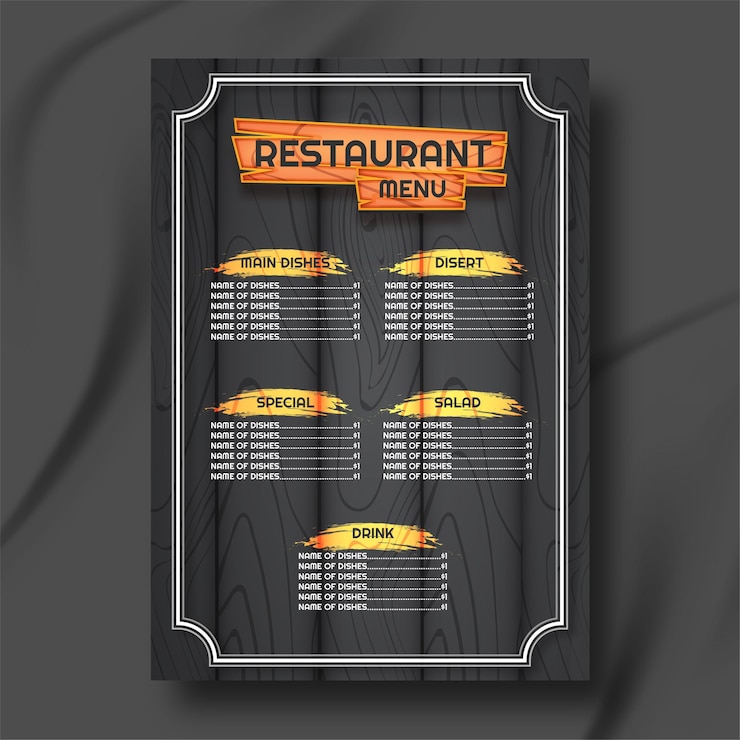 Vector restaurant menu template in vintage style with a blend of wood