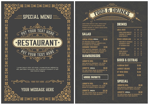 Vector restaurant menu template. vintage style