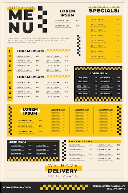 Vector restaurant menu template with different meals
