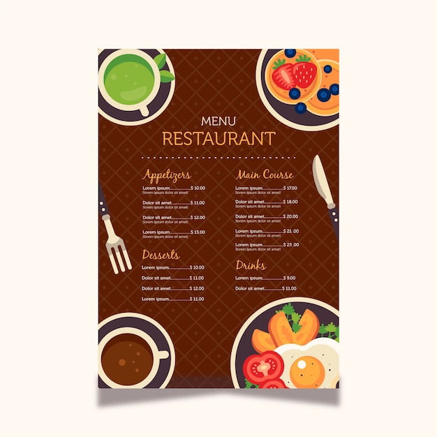 Restaurant menu template with dishes