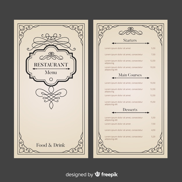 Restaurant menu template with elegant ornaments