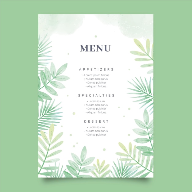 Modello di menu del ristorante