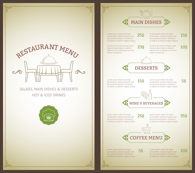 Vettore modello di menu del ristorante