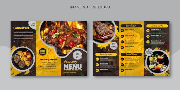 Restaurant menu and trifold brochure design for food