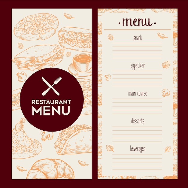 Modello vintage di menu del ristorante