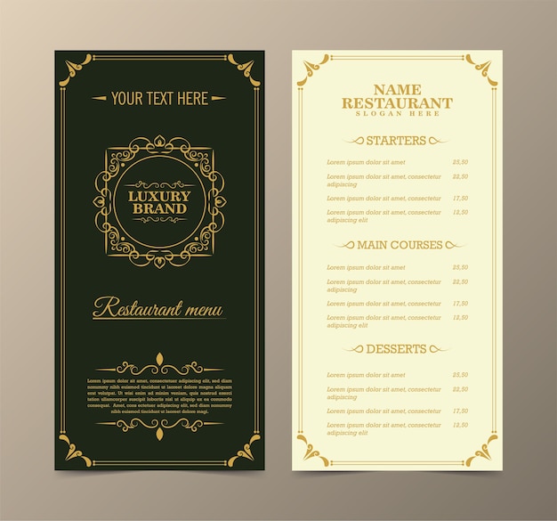 Vector restaurant menu with elegant ornamental style