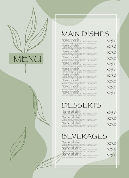 Restaurant menusjabloon Hand tekenen vectorillustratie