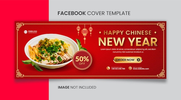 Restaurant of eten Chinees nieuwjaar Facebook-omslagsjabloon