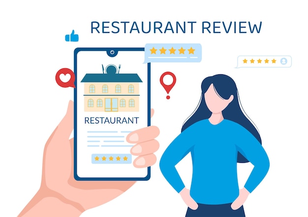 Restaurant Rating Review Template Hand Drawn Cartoon Flat Illustration with Customer Feedback