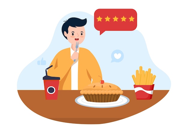 Vector restaurant rating review template hand drawn cartoon flat illustration with customer feedback