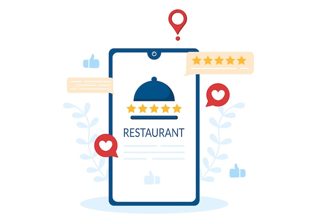 Restaurant Rating Review Template Hand getekende Cartoon vlakke afbeelding met feedback van de klant