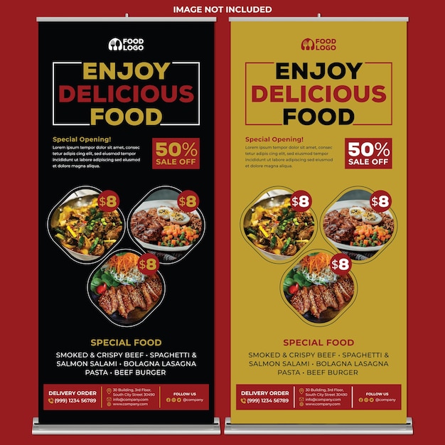 Restaurant Roll Up Banner Print Template in Flat Design Style