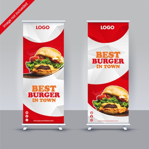 Restaurant roll-up flyer-sjabloon met mockup Gratis Vector