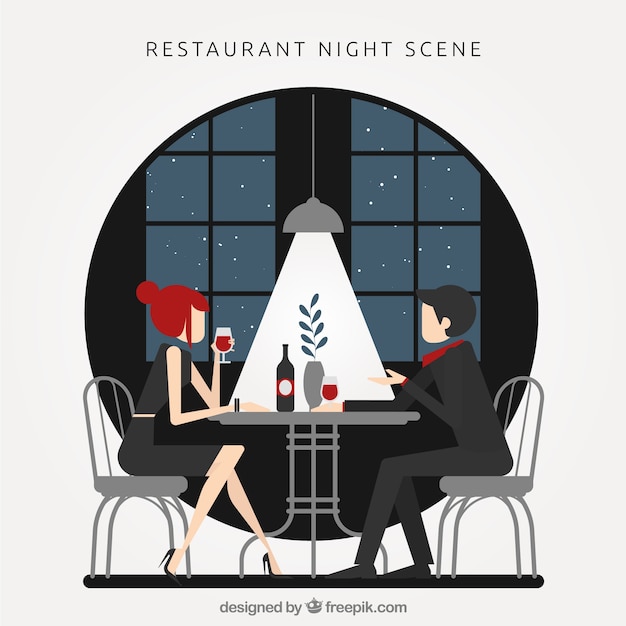 Vettore scena del ristorante di notte