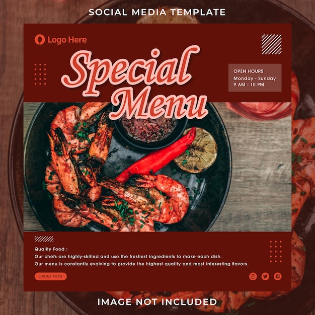 Restaurant speciaal menu-ontwerp Instagram postsjabloon