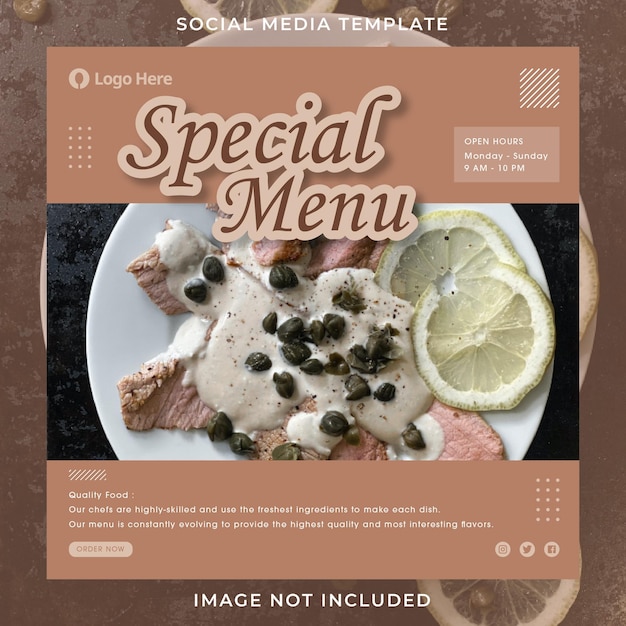 Restaurant special menu design Instagram post template