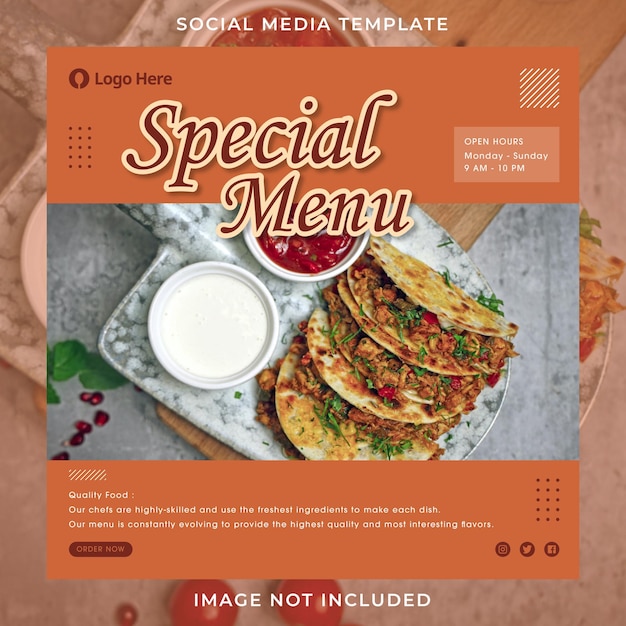 Дизайн специального меню ресторана Шаблон поста в Instagram