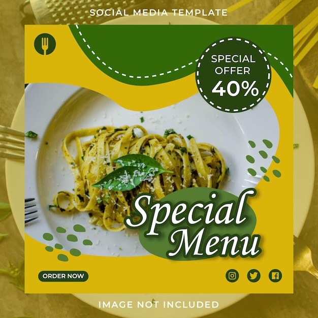 Vettore modello di post instagram per il design del menu speciale del ristorante